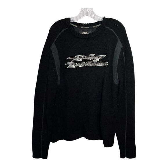 Harley‎ Davidson Vintage Motorcycles Wool Blend Knit Sweater Logo Men Size L Y2K - Picture 1 of 9